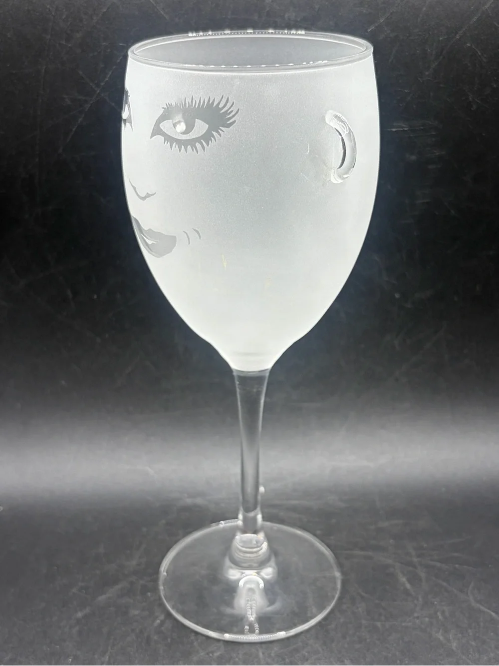 Frosted & Clear Glass Lady Face Wine Glass Stemware Woman Figure Bar Glassware